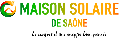Logo maison solaire de Saône typographique coloré avec basline noir, entreprise spécialisé dans l'installations de panneaux solaire photovoltaïques à Chalon-sur-saône